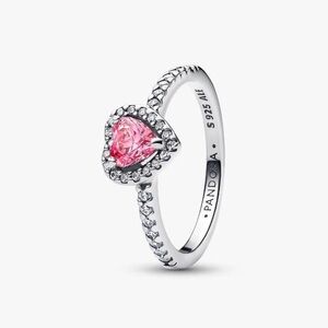 Authentic Pandora Elevated Pink Heart Ring - Size 6 - NWT